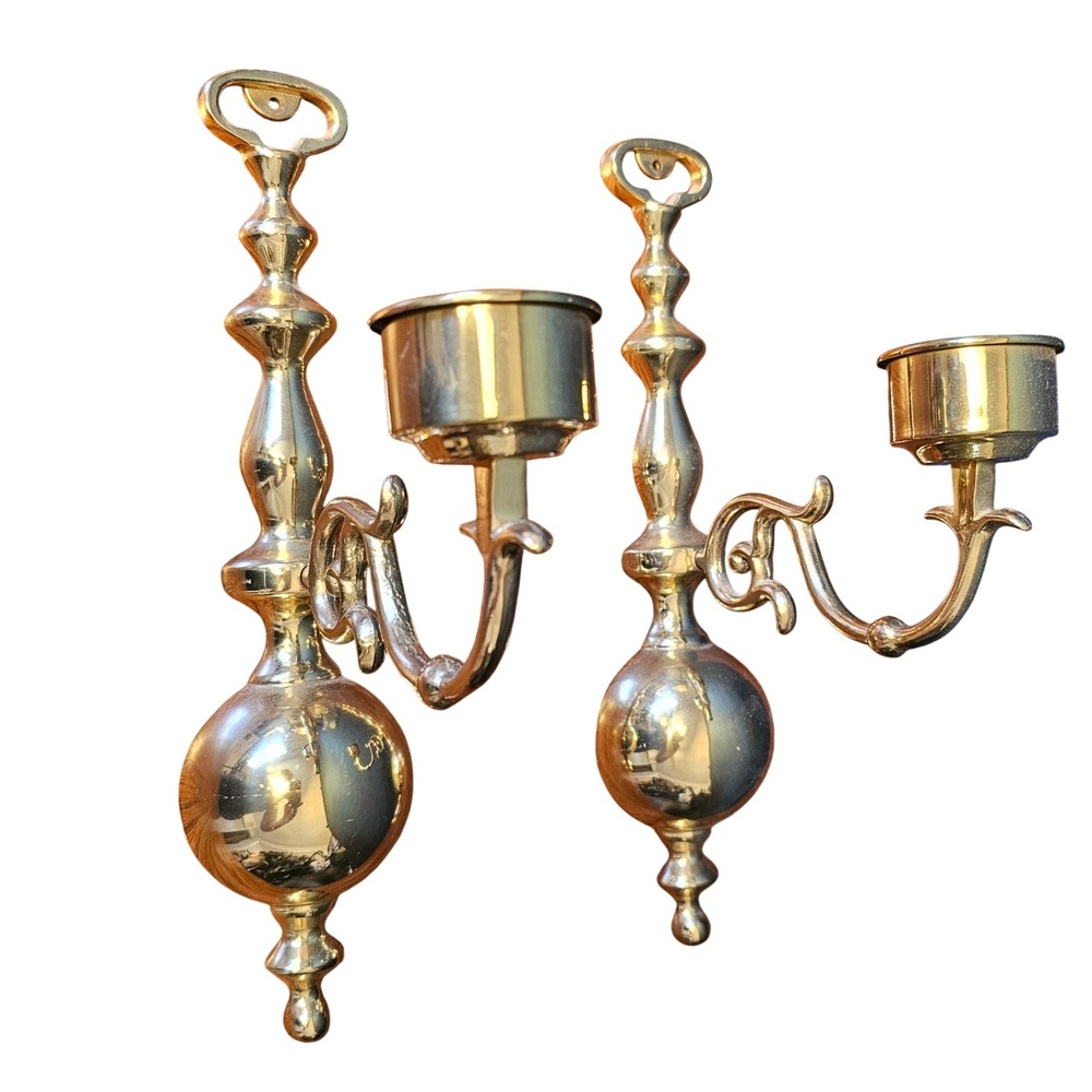Ethan Allen Solid Brass Wall Sconces Pair Vintage Colonial Baluster Polished